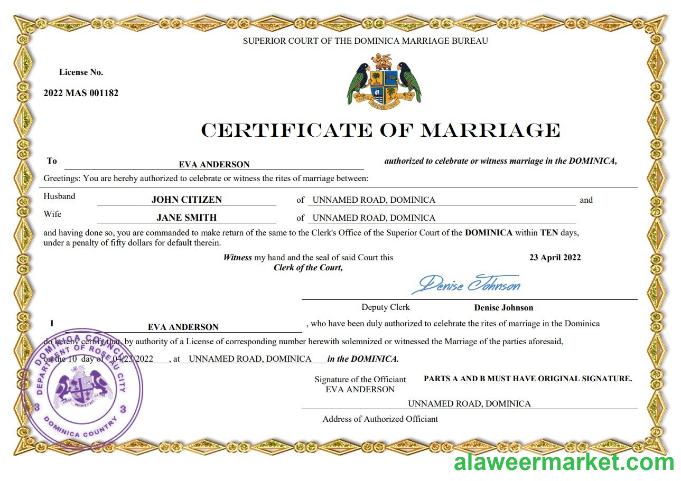 Dominica marriage certificate Word and PDF template